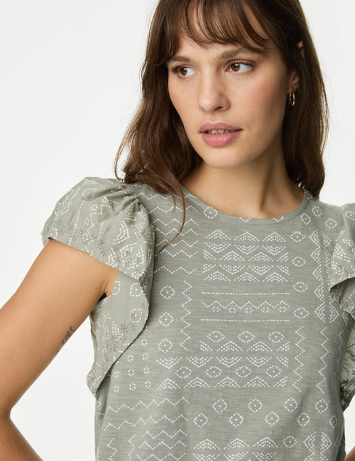 Pure Cotton Printed Embroidered Top
