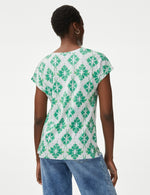 Cotton Rich V-Neck Printed Longline T-Shirt