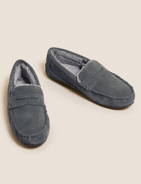 M&s Collection Suede Slippers With Freshfeet Clearance M&s