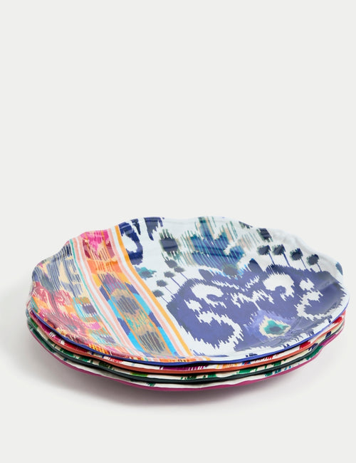 Set of 4 Ikat Brights Picnic Dinner Plates