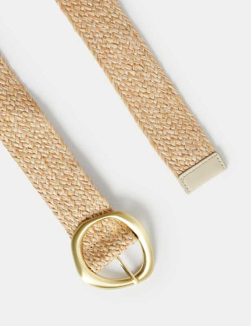 Circle Buckle Raffia Belt