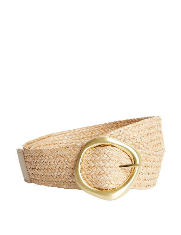 Circle Buckle Raffia Belt