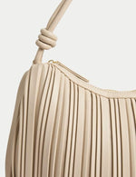 Faux Leather Pleated Top Handle Shoulder Bag