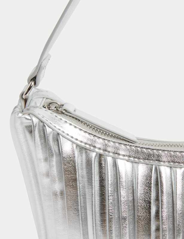 Faux Leather Pleated Shoulder Bag