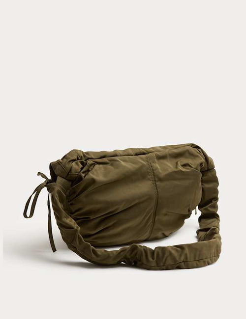 Nylon Ruched Sling Shoulder Bag