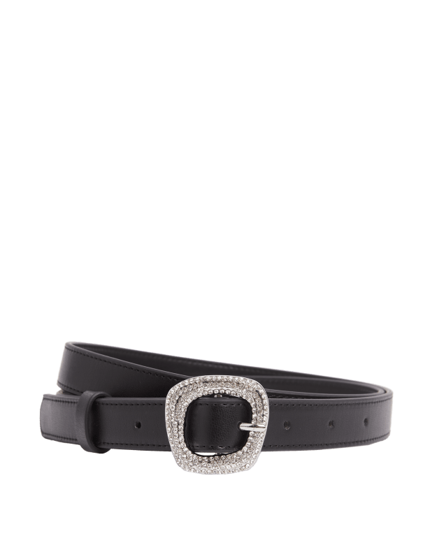 Faux Leather Crystal Square Buckle Belt