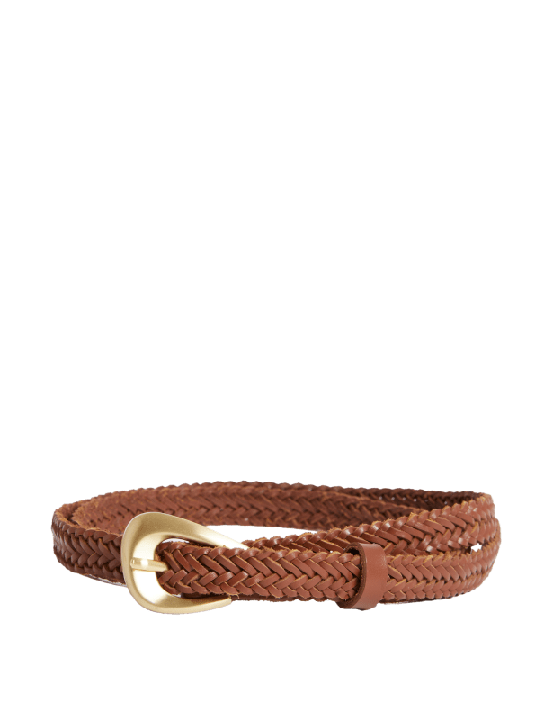 Leather Woven Feature Buckle Skinny Jeans Belt