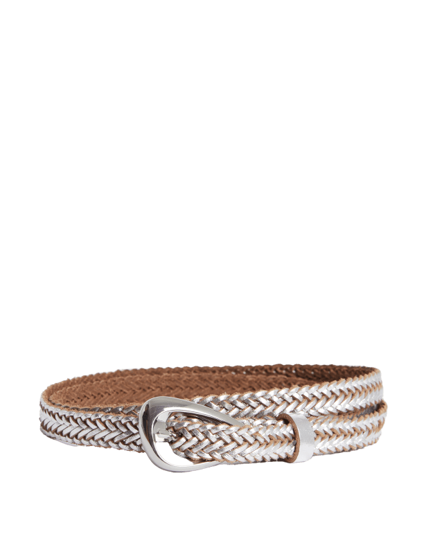 Leather Woven Feature Buckle Skinny Jeans Belt