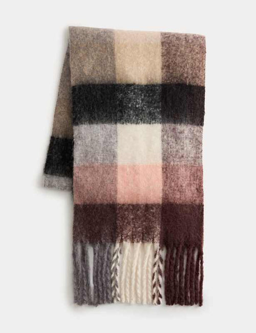 Brushed Checked Tassel Scarf
