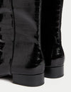 Patent Croc Block Heel Knee High Boots