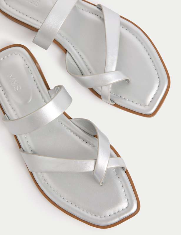 Toe Loop Strappy Flat Mules