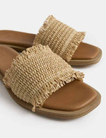 Raffia Flat Square Toe Mule Sandals