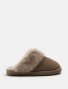 Suede Faux Fur Trim Mule Slippers