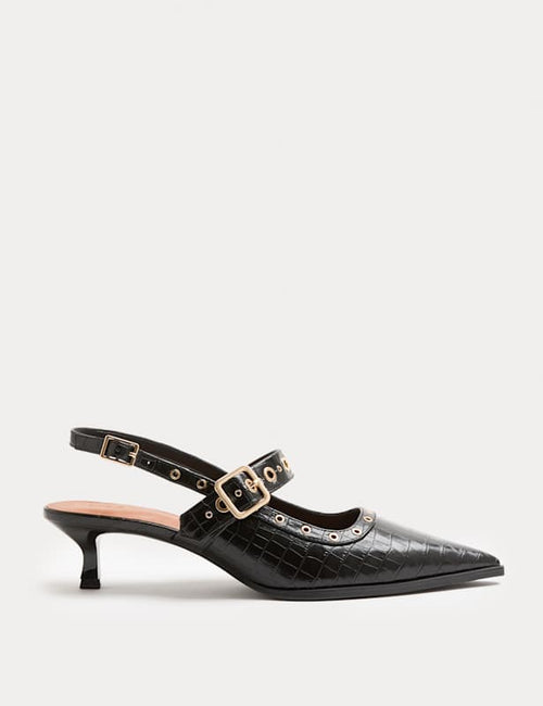 Croc Strappy Kitten Heel Court Shoes