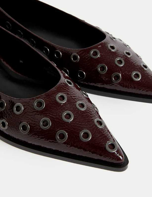 Patent Studded Flat Pointed Shoes