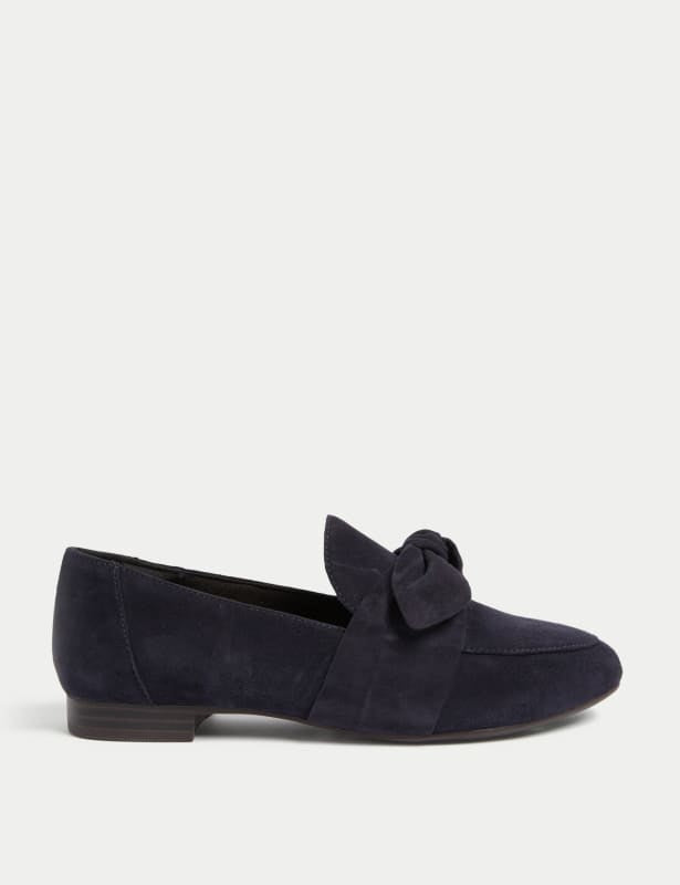 Wide Fit Suede Bow Flat Loafers