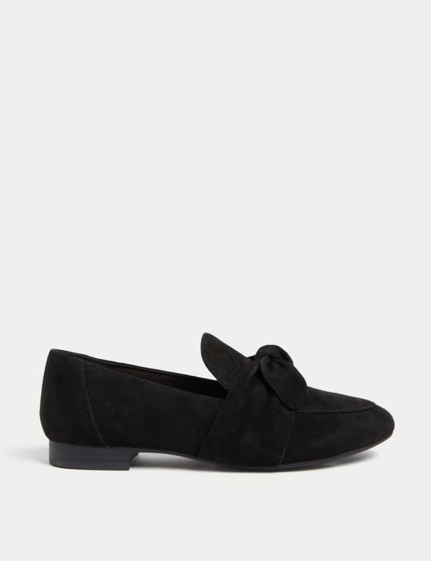 Wide Fit Suede Bow Flat Loafers