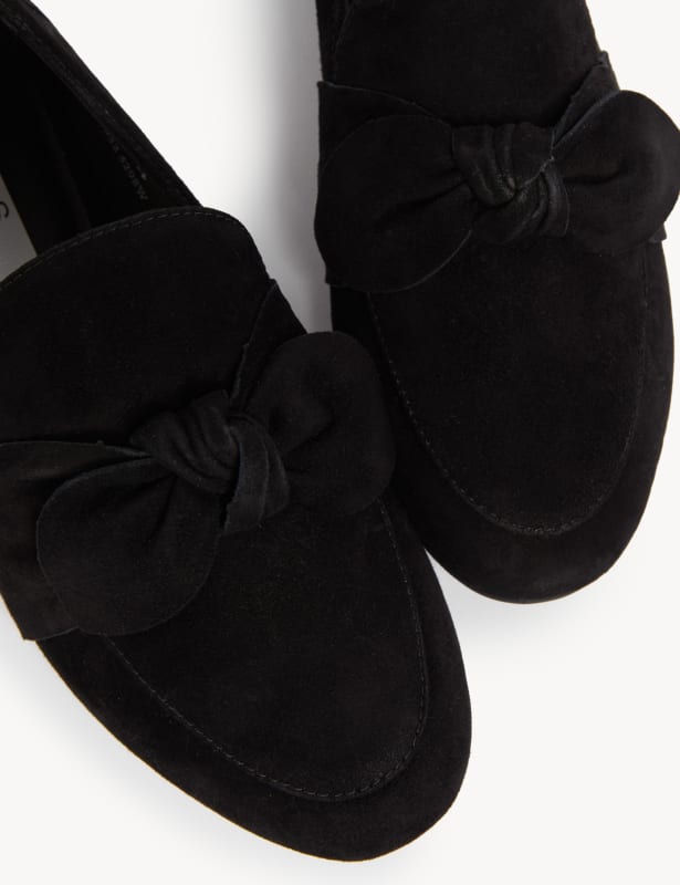 Wide Fit Suede Bow Flat Loafers