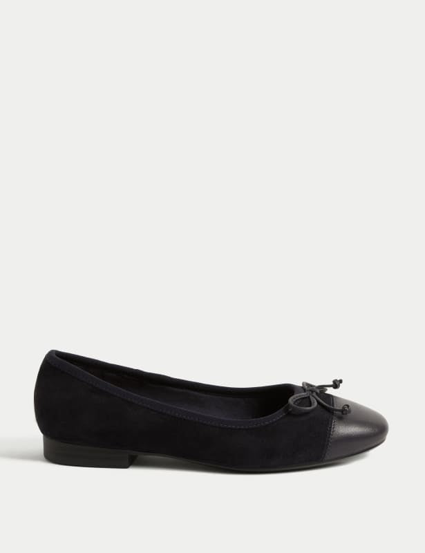 Suede Bow Flat Ballet Pumps