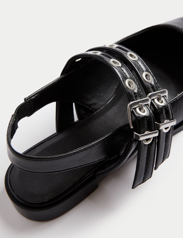 Patent Buckle Slingback Shoes