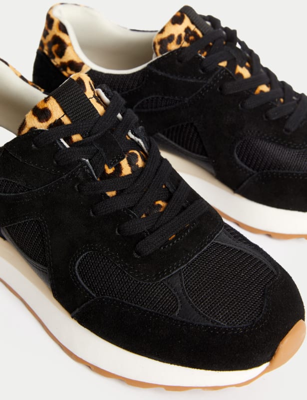 Leather Mesh Detail Trainers