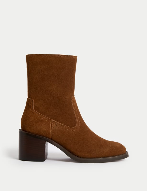 Suede Block Heel Sock Boots