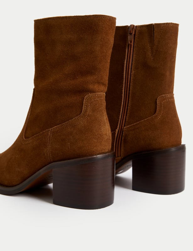 Suede Block Heel Sock Boots