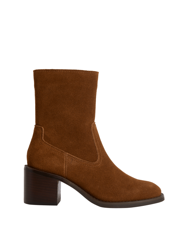 Suede Block Heel Sock Boots