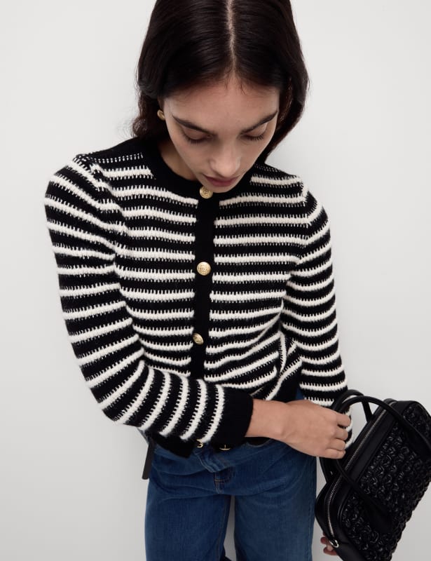 Striped Crew Neck Button Front Cardigan