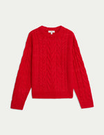 Cable Knit Crew Neck Jumper with Wool