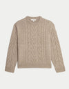 Cable Knit Crew Neck Jumper with Wool