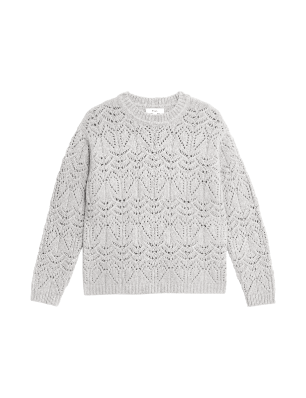 Textured Crew Neck Relaxed Fit Jumper with Wool