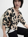 Animal Print Crew Neck Cardigan with Wool