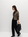 Animal Print Button Front Cardigan With Wool