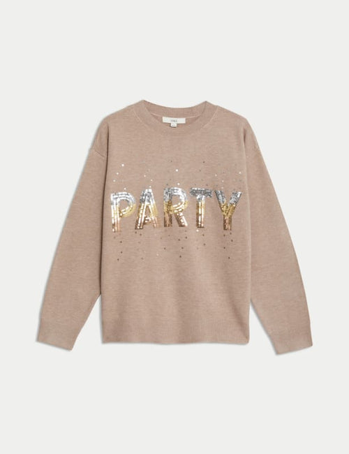 Soft Touch Sequin Slogan Jumper