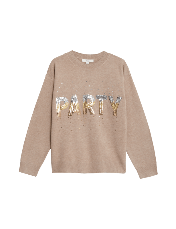 Soft Touch Sequin Slogan Jumper