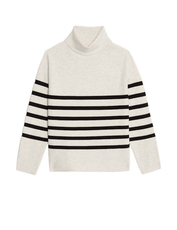 Soft Touch Striped Ribbed Roll Neck Jumper