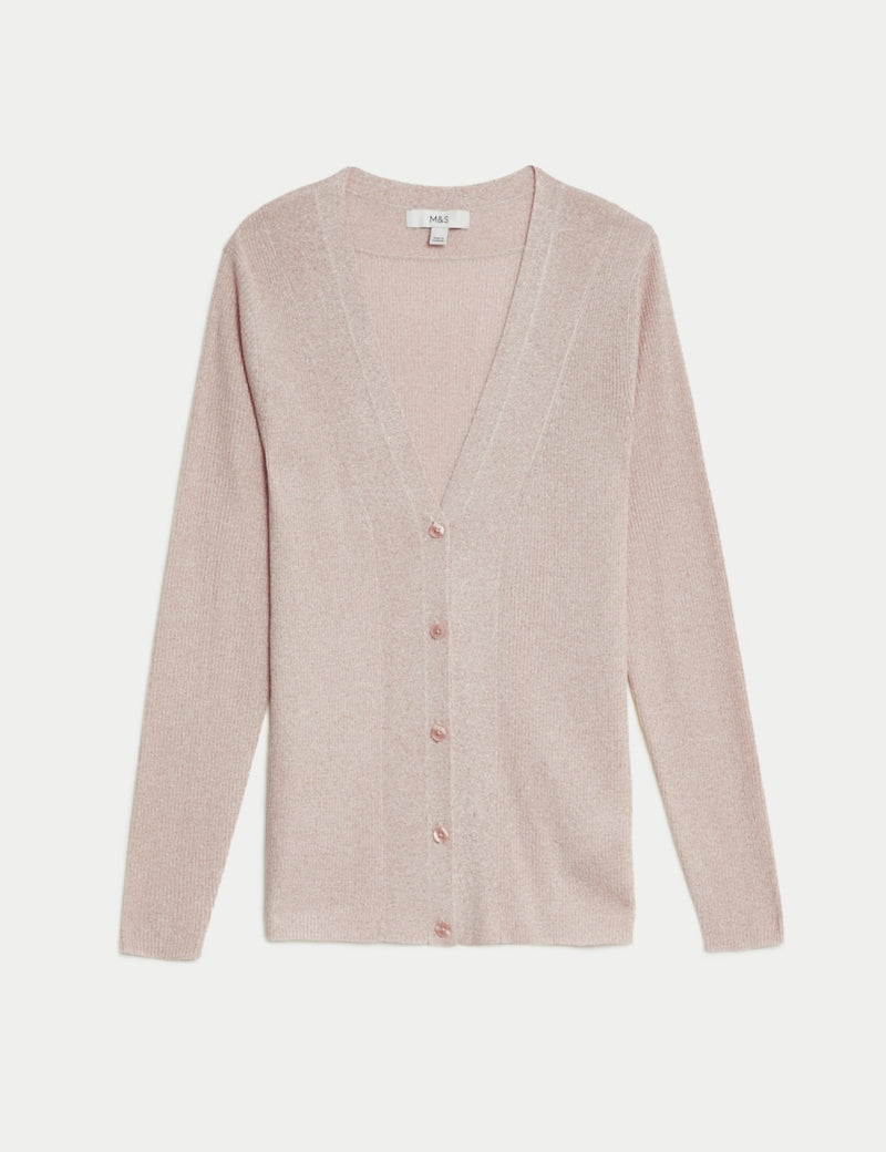 Sparkly V-Neck Button Front Cardigan