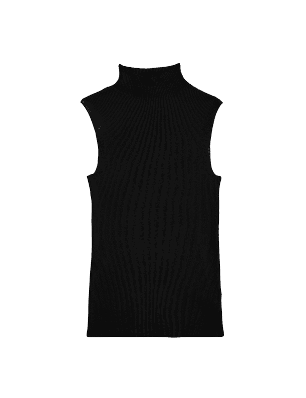 Ribbed Funnel Neck Knitted Vest