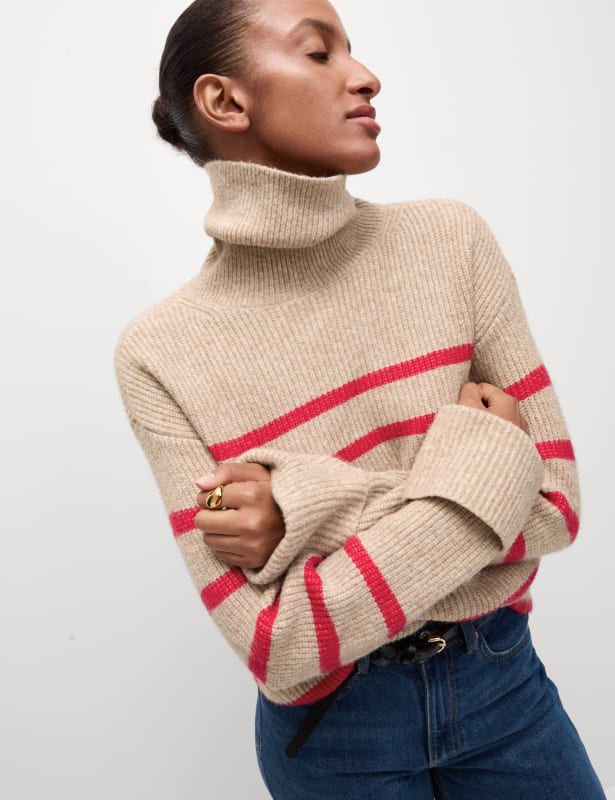 Air-Yarn Striped Roll Neck Jumper