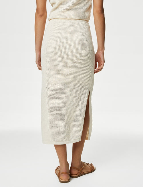 Cotton Rich Textured Knitted Midi Skirt