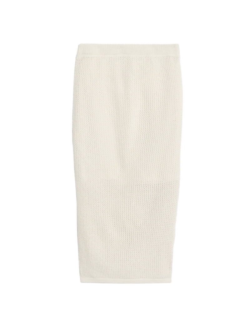 Cotton Rich Textured Knitted Midi Skirt