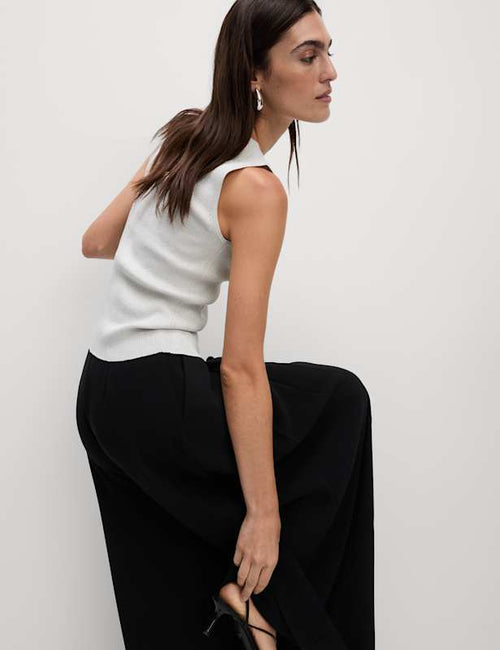 Metallic Ribbed Crew Neck Cropped Vest Top