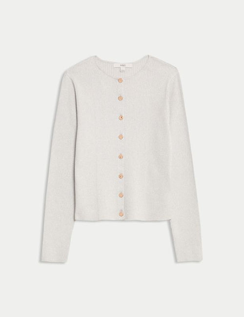 Metallic Crew Neck Slim Fit Cardigan