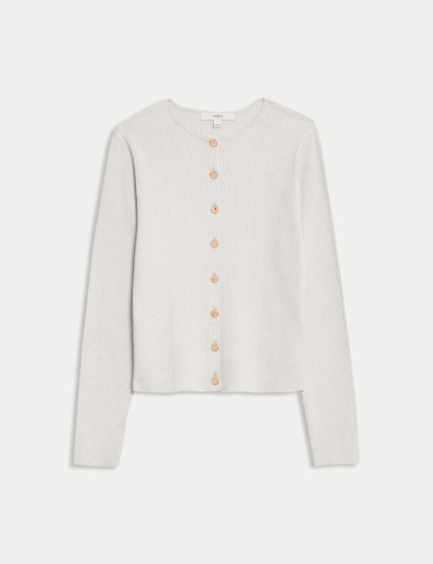 Metallic Crew Neck Slim Fit Cardigan