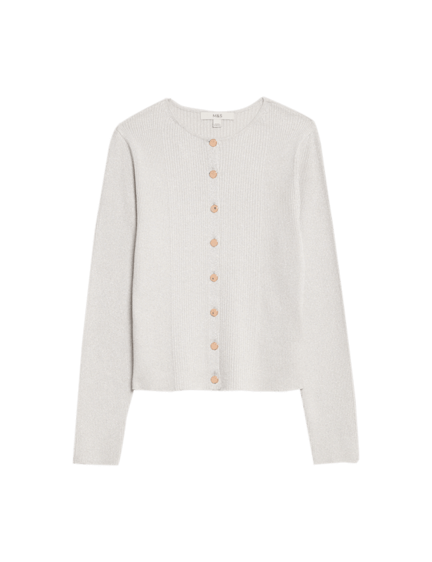 Metallic Crew Neck Slim Fit Cardigan
