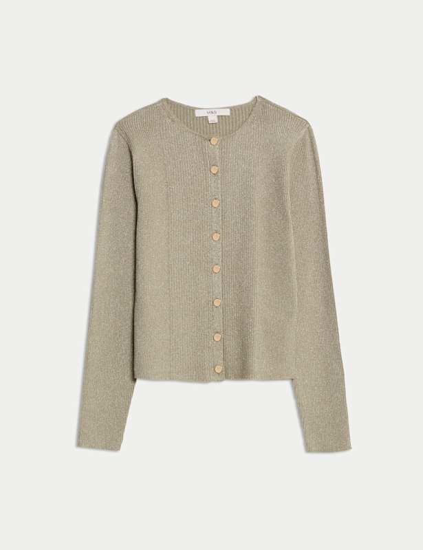 Metallic Crew Neck Slim Fit Cardigan