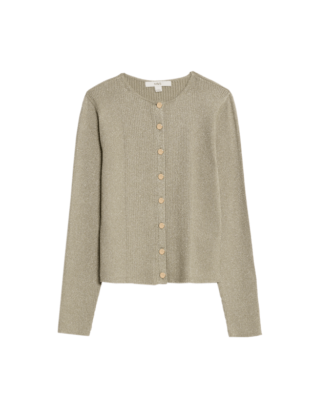 Metallic Crew Neck Slim Fit Cardigan