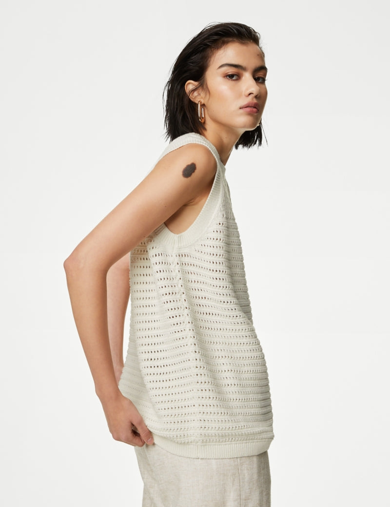 Cotton Rich Pointelle Knitted Vest