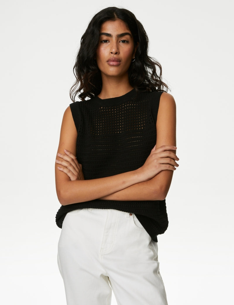 Cotton Rich Pointelle Knitted Vest